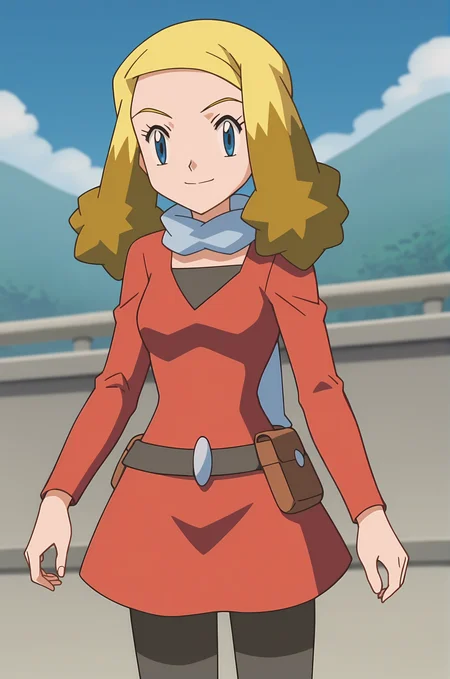 score_9, score_8_up, score_7_up, source anime, anime, animification, anime screencap, anime coloring, vivid colors, shiny skin, skindentation, deep skin, depth of field, high quality, highres, (dynamic angle,dynamic pose),
alice \(pokemon\), 1girl, solo, long hair, looking at viewer, smile, blue eyes, blonde hair, long sleeves, dress, closed mouth, standing, pantyhose, cowboy shot, outdoors, sky, day, belt, cloud, scarf, blue sky, black pantyhose, red dress, building
BREAK
masterpiece,high quality
<lora:Alice_PokemonPony:1>