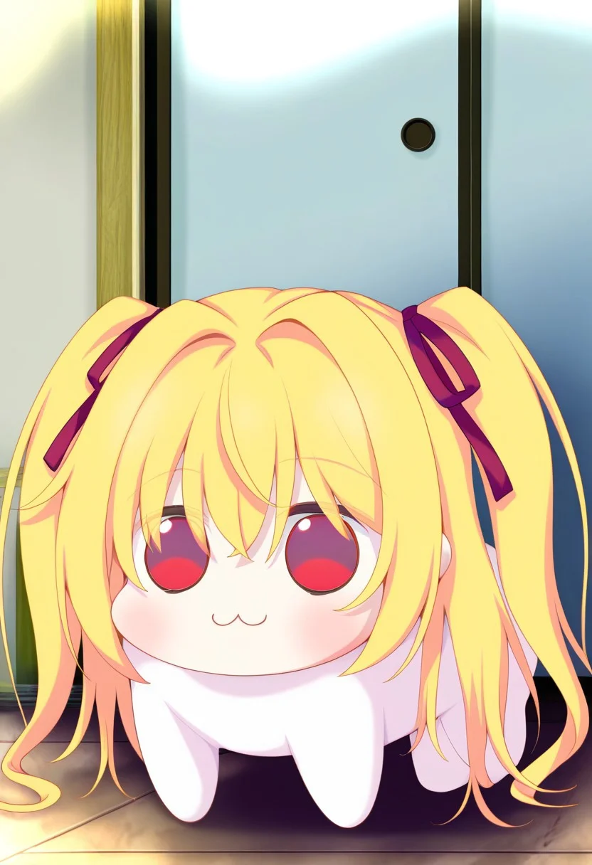 masterpiece,best quality,amazing quality,very aesthetic,absurdres,newest,shida kazuhiro,
<lora:Nikaidou Shinku v3-XL:1>,nikaidou shinku,blonde hair,red eyes,long hair,hair intakes,two side up,hair ribbon,doro, :3, chibi, no pupils, solid circle eyes, full body, white skin, all fours,<lora:doro_xypher_ixl_v1:1> solo