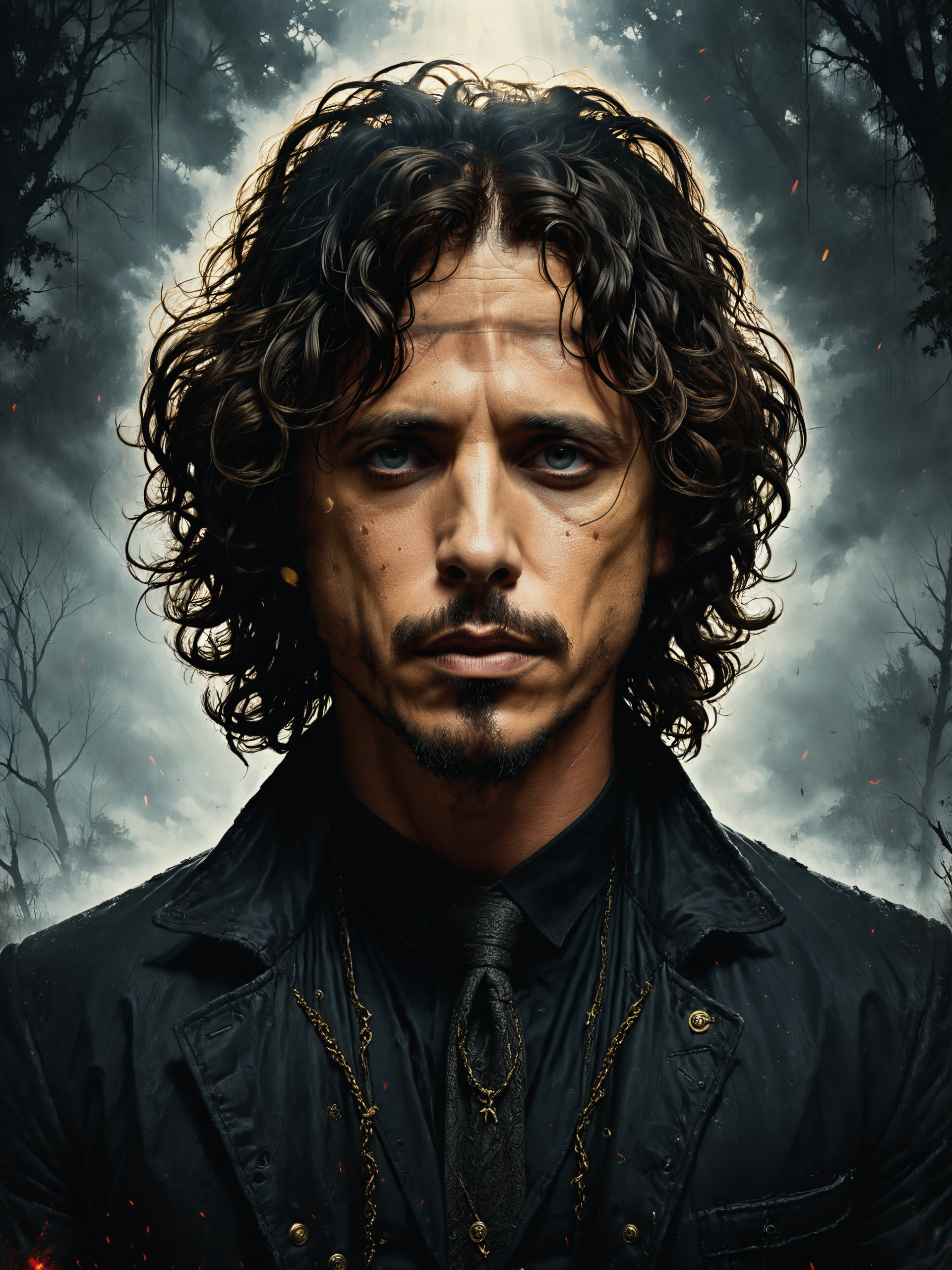 UHD, 4k, ultra detailed, cinematic, a photograph of   portrait of Chris Cornell, epic, beautiful lighting, inpsiring eyes, bored, illustration, painting by Larry Elmore and Tom Bagshaw, octane render, HDR, trending on artstation, 4k, 8k, HD <lora:Misty_Vintage:0.5> <lora:xl_more_art-full_v1:0.5>