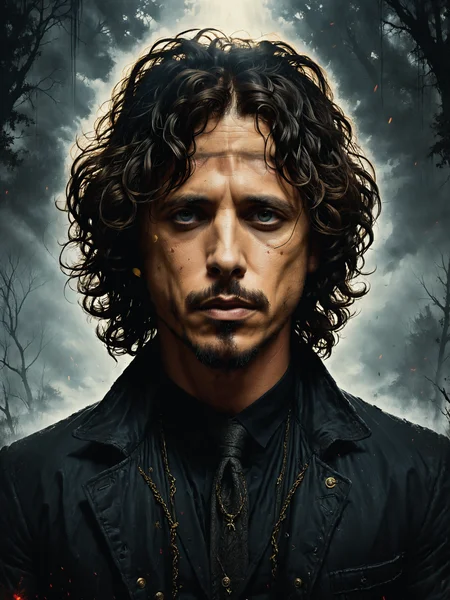UHD, 4k, ultra detailed, cinematic, a photograph of   portrait of Chris Cornell, epic, beautiful lighting, inpsiring eyes, bored, illustration, painting by Larry Elmore and Tom Bagshaw, octane render, HDR, trending on artstation, 4k, 8k, HD <lora:Misty_Vintage:0.5> <lora:xl_more_art-full_v1:0.5>