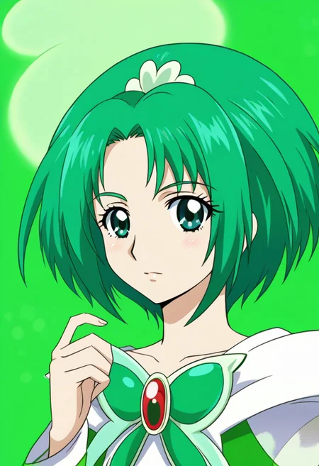 detailed background, green hair,, shiny skin,green eyes,<lora:curemint.:1>, curemint, solo,