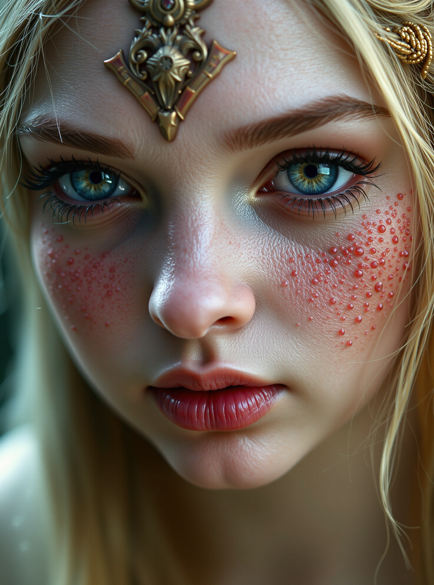close up of an beautiful elf princess face, intricate details, realistic, realism, ultra sharp, cinematic film still