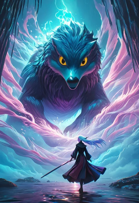 Dave the Duck facing giant alien monsters, whimsical fantasy scene, Gandalf the Grey battling Voldemort in the background, pure magic flowing through the air, vibrant colors, dreamlike atmosphere, digital art, art by Yuumei and Ross Tran, 8k resolution, concept art with a focus on environmentalism and femininity, characters in action, pastel colors, detailed and imaginative composition.
concept-art, fantasy, epic, majestic, magical, dreamy, perspective, light and shadow, moody, epic,
beautiful, painterly, aesthetic, textural, vivid, vibrant, intricate details, highly detailed, ultra-detailed, absurdres,
novuschroma53 style, DonMM4g1cXL, aid291, bosstyle