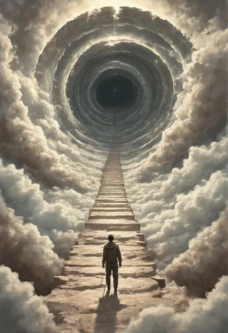 A surreal depiction of the quest for equality, represented by a vast, ((endless staircase winding through the clouds)), with diverse people climbing together toward a shining, elusive doorway at the top. The scene blends elements of fantasy and reality, with barriers along the path symbolizing various social obstacles. The mood is hopeful yet challenging, with ethereal lighting and symbolic motifs scattered throughout.
OverallDetailXL <lora:SDXLFaeTastic2400:0.4> <lora:DetailMaximizer:0.55> detailmaximizer  <lora:Flux-style-xl-lora:0.7> flux-style