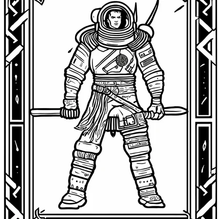 textless, best quality, line art adventure (military space viking:1.2)