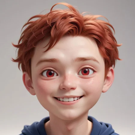 Portrait of a ruddy young man, red faced, flushed cheeks, chibi, super deformed, 20yo, smiling, doll-like, Photorealistic simple volumetric light background, ColorART, CGI,