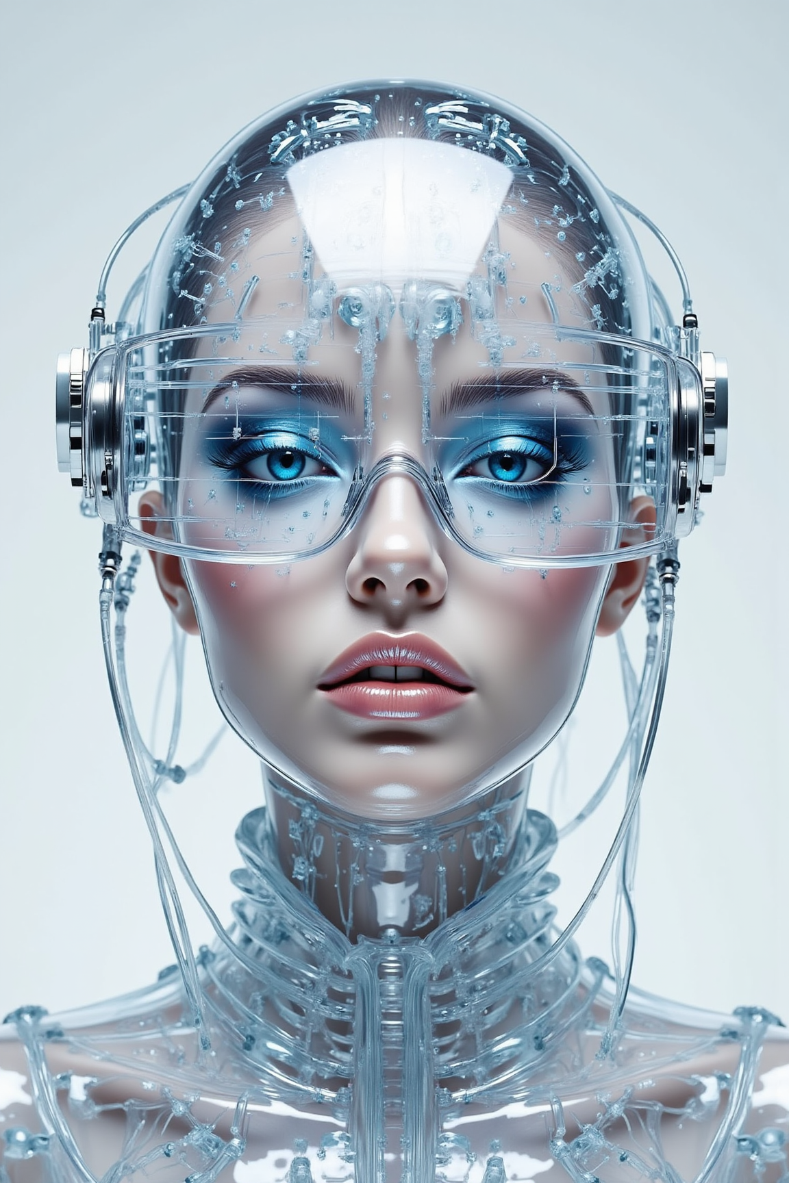 Acrylic, Translucent style, Awesome illustration, woman with smart glasses, futuristic, technology.
