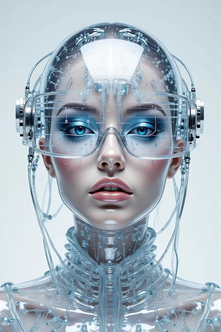 Acrylic, Translucent style, Awesome illustration, woman with smart glasses, futuristic, technology.