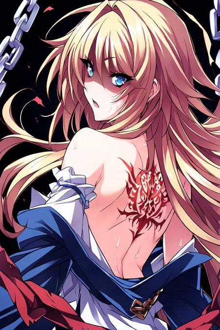 score_9, score_8_up, score_7_up, score_6_up, score_5_up, score_4_up, source_anime <lora:StS_detail_slider_v1:3>
1girl, solo, Tsujidou Ai, long hair, blonde hair, blue eyes, chains, serafuku, upper body, from behind, (ass:1.1), looking back, open mouth, shaded face, looking at viewer, off shoulder, back, eyelashes, solo, sweat, back tattoo, simple background, tattoo, black background blood on clothes, <lora:Tsujidou_Ai2.0:1>