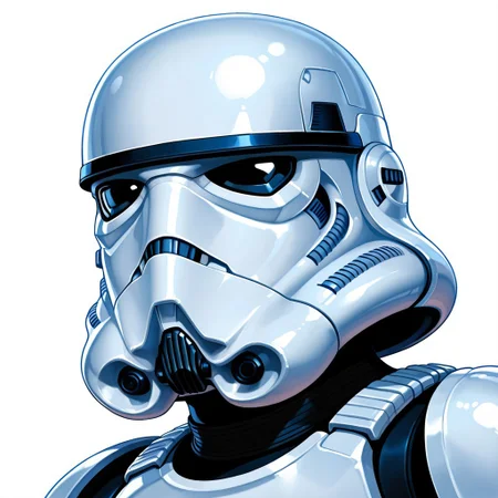 FutureFightStyle, ((semi realistic)), realism, white background, simple background, solid color background, solo, 1male, stormtrooper, helmet, armor, headshot, thinking