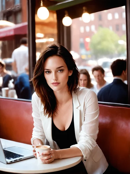 1girl, sitting in a bustling cafe in new york city, portfolio, laptop, brunette
<lora:barb-synth-xl-lora-1:1>
