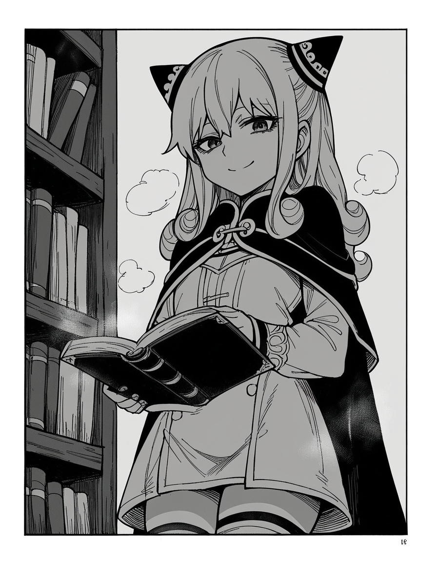 score_9, score_8_up, score_7_up, source_anime, <lora:ashe-talton-manga-ponyxl-lora-nochekaiser:1>, rengoku ashe, long hair, greyscale, monochrome,, thighhighs, long sleeves, capelet, cape, dress, white dress,, bookstore, browsing shelves, new book smell, finding a favorite, quiet atmosphere, smile, looking at viewer, solo,, cowboy shot, dutch angle