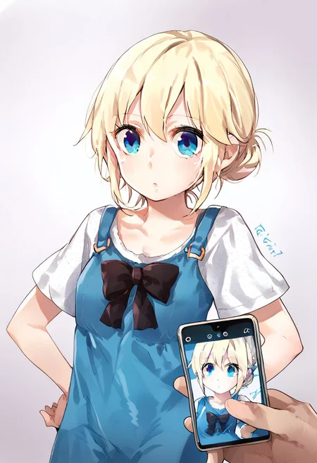 score_9, score_8_up, score_7_up, source_anime, BREAK
taking picture, pov, holding phone, pov hands, matching pose,
1girl, solo, shin_seyoung, blonde hair, blue eyes, hair bun,