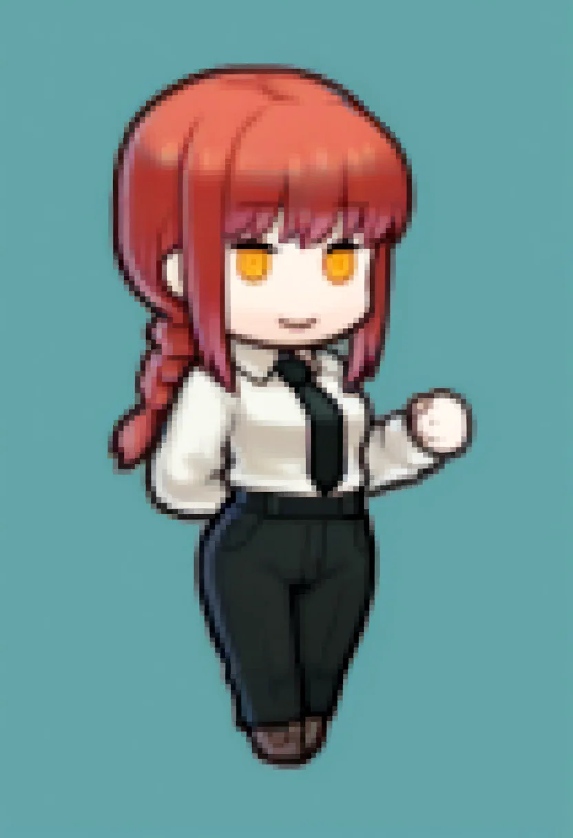 masterpiece, best quality, solo, 1girl, smile, <lora:Feh-Sprites-illus_Fp:1>, chibi, full body, simple background, makima \(chainsaw man\),