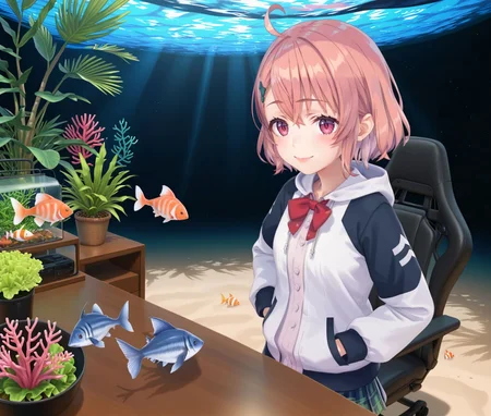 score_9, score_7_up, source_anime, perfect anatomy, <lora:add-detail-xl:1>, <lora:Hyperrealistic_mix:0.1> close up shot, 3D, realistic,
detailed background, multicolored background, under sea, (seaweed, coral:0.7), fishes around, sunlight, vivid,
BREAK
detailed background, multicolored background, under sea, (seaweed, coral:0.7), fishes around, sunlight, vivid,
table, display,
BREAK
detailed background, multicolored background, under sea, (seaweed, coral:0.7), fishes around, sunlight, vivid,
gaming chair, table, display,
a girl walking in the sea, hands in pockets, from above,
1girl, solo, light smile, <lora:sasaki.pony:1> sasaki, aaa, long sleeves,