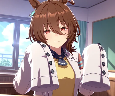 masterpiece, best quality, amazing quality, , 1girl, solo, looking at viewer, <lora:Agnes Tachyon in game 3D style ILL-v2:1> ummsmingame, 3d, agnes tachyon \(umamusume\),