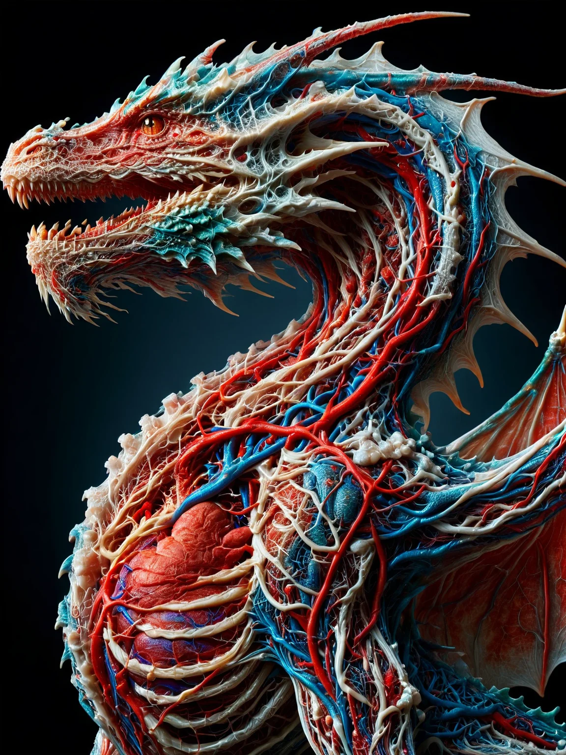 A glistening dragon covered with ais-vesselz, its metallic sheen punctuated by a web of intricate, pulsing ais-vesselz. <lora:Vessels_Style_SDXL:1>