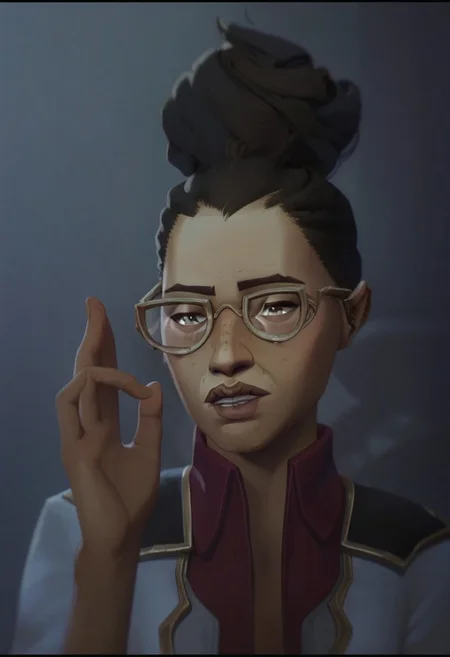 score_9, score_8_up, score_7_up, score_6_up,
skyy0ung, SkyYoung ,Sky Young /(league of legends arcane/), solo, short hair, shirt, black hair, 1boy, jacket, male focus, parted lips, glasses, teeth, collared shirt, hand up, red shirt, portrait, freckles, very short hair ,/(league of legends arcane/),