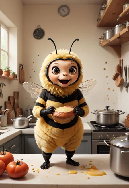 A cute bee in the kitchen cooking food