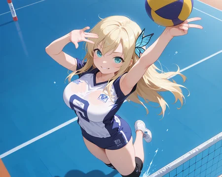 IllusP0s, PonyScores7, source_anime, ah1, IllustriousQual, interesting, exciting, spectacular, wonderful,
BREAK <lora:xl_more_art-full_v1:0.2>, <lora:aesthetic_anime_v1s:0.2>, <lora:EpicF4nta5yXL:0.2>, <lora:detailxl:0.2>, detailxl, <lora:Fant5yP0ny:0.2>, amazing quality, best aesthetic, absurdres, illustration, Volumetric_Lighting, ultra-detailed, very aesthetic, intricate details, best_quality
BREAK <lora:volleyball-spike-ponyxl-lora-nochekaiser:0.8>, volleyball spike, ball, jumping, volleyball (object), volleyball, volleyball net, arm up, looking up
BREAK Stable_Yogis_PDXL_Positives, <lora:Complicated fantasy portrait - XL Pony V2.0:0.2>, bad-hands-5, <lora:HDA_Detailer:0.3>, ((Ground level, Close to viewer)),
BREAK 1girl, <lora:shinyskin2:0.2>, glistening skin, <lora:kashiwazaki_sena:0.5> kashiwazaki sena, butterfly hair ornament, blonde hair, long hair,aqua eyes,large breasts,, (breasts, thick thighs),
BREAK , ass, <lora:volleyball uniform_illustrious_V1.0:0.8>, volleyball uniform, shorts, buruma,
BREAK <lora:hairdetailpxl:0.2>, hairdetailpxl,
BREAK <lora:expressive eyes:0.2>, expressive eyes, <lora:eyedetailpxl:0.2>, eyedetailpxl, <lora:Eyes_High_Definition:0.2>, EyesHD,
BREAK (smirking at viewer), <lora:Expressive_H:0.2>, Expressiveh, <lora:Emotional_Anime_Expressions_PonyXL_Concept:0.2>, emotional, <lora:Best_Facial_Expression_LoRA_PONY:0.2>, looking at viewer, <lora:Detailed expressive EXEV style -XL Pony V1.0:0.2>, FaceDetail,
BREAK (((volleyball court))), <lora:Background Detailer - SDXL:0.8>, 4k, 8k, Ultra HD, Masterpiece, Best quality, Detailed background, <lora:Add_more_details_V2_XLpony:0.4> full_details,