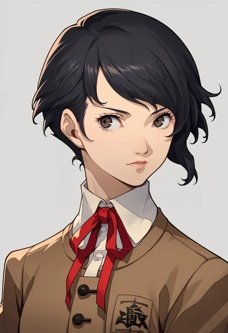 score_9, score_8_up, score_7_up, source_anime, 1girl, solo, confidant,
<lora:zs_P3ReloadPortraitsXL:1> p3reloadportraits, portrait, white background
<lora:zs_YokoXL:1> yokosmtvv, short hair, black hair, swept bangs, brown uniform, neck ribbon,