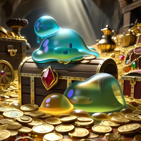 chalice made out of slime, fancy cup made out of slime, fancy chalice made out of slime, Detailed chalice made out of gold slime, Gem-studded slime chalice, multi-colored gems made out of slime, in a room of treasure made out of slime, gold coins and bars made out of slime, wood-like treasure chest made out of slime, wood-colored slime chest,
treasure-room, treasure, treasure chest, gemstone, coins, gold bars, gold pile,
everything made of slime, No simple background,
((translucent slime)), ((transparent slime)), (bioluminescent slime), sl1m3, slime, ais-blmn, watce, je11y, thickwater, great lighting, ral-lava, even lighting, no bright spots,