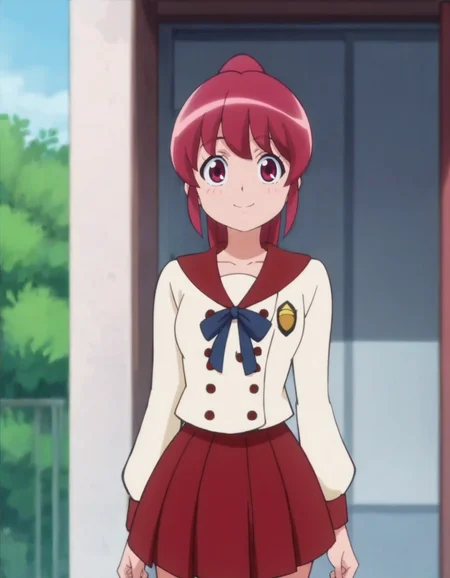 score_9, score_8_up, score_7_up, anime screencap, solo,1girl,ainomegumi,red sailor collar, school uniform, red skirt, smile, serafuku, looking at viewer, cowboy shot,medium breasts,blush<lora:ainomegumi:0.8>