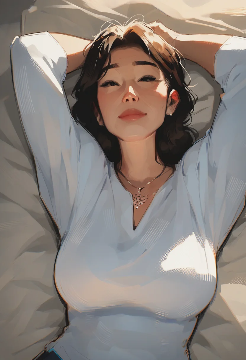 source_cartoon, score_9, score_8_up, score_7_up, (((mature_female))), solo, perfect eyes , Lying with hands behind the head, fisheye, head out of frame, rating_safe, <lora:sdxl\pony diffusion\artist_styles\sam_does_arts_pony:0.9>