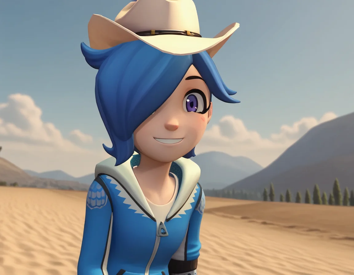score_9, score_8_up, score_7_up, source_anime,
turboartificialrapidintelligence, <lora:turbo-artificial-rapid-intelligence-ponyxl-lora-nochekaiser:1>,
turbo artificial rapid intelligence, blue hair,hair over one eye, purple eyes, 3d,
hat, hood, hoodie, cowboy hat, cowboy western,
outdoors, dessert, bent over, smile,
looking at viewer, cowboy shot, dutch angle, solo,