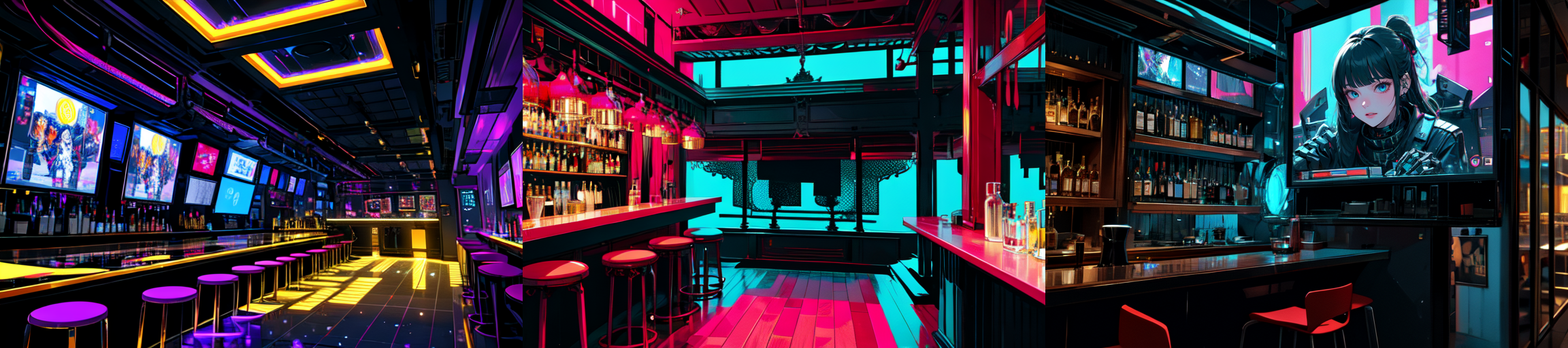highly insanely detailed, masterpiece, top quality, best quality, highres, 4k, 8k, RAW photo, (very aesthetic, beautiful and aesthetic), 
__lazy-wildcards/subject/env-bg-interior/cyberpunk_club/prompts__, 
<lora:Cyberpunk_Club:0>, 
(1girl:1.3), 1other, 
__lazy-wildcards/dataset/background__,âââ