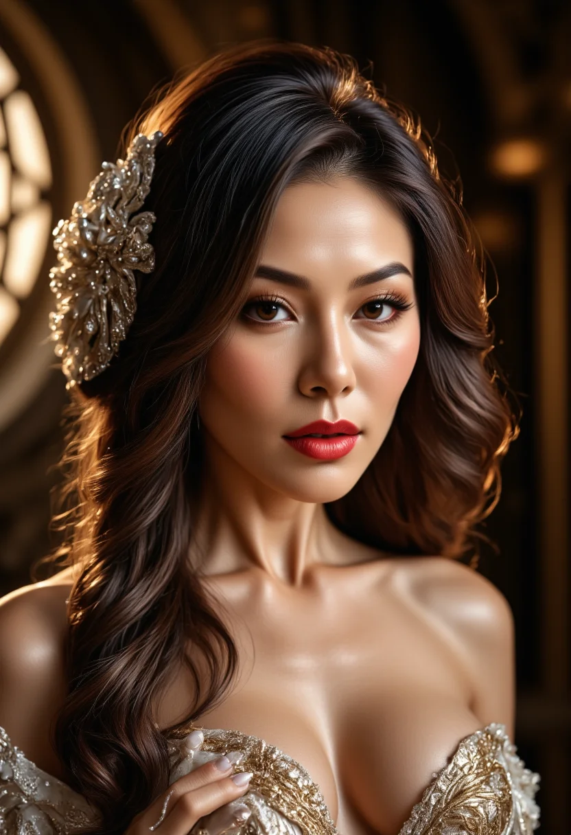 Fantasy Art, professional digital artwork, a nude mature japanese woman posing for a erotic photo shooting, detailed fantasy background, sexy, Perfect hands, perfect anatomy, realistic shadows, intricate details, Seductive, mysterious and erotic, stylish, sensual elegance, aesthetic, extravagant, burlesque, sexy, 8K, sexy pose, best lighting, sunlight, <lora:MS_Fantasy_Flux_V2:1> <lora:MS_mat_jap_FLUX_V1:1.5>