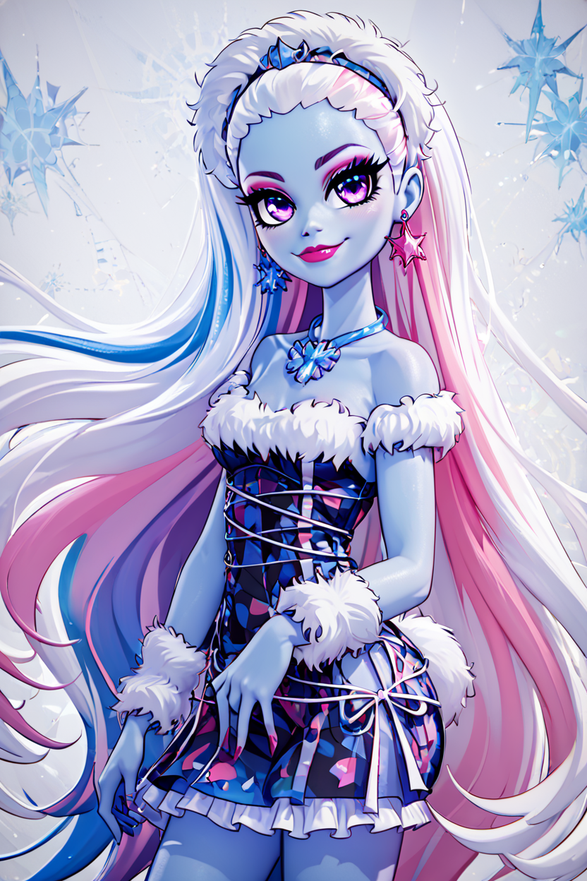 score_9, score_8_up, score_8, medium breasts, (curvy), cute, eyelashes,       ,,, , ,,, zzAbbey, purple eyes, blue hair, hairband, long hair, multicolored hair, pink hair, very long hair, white hair, colored skin, blue skin, makeup, jewelry, dress, earrings, fur trim, bare shoulders, necklace, eyeshadow, lipstick,  <lora:AbbeyBominable_MH_PDXL:0.8>,    ,,,, BREAK, smile, closed mouth, looking at viewer, cowboy shot,  ,,, embedding:zPDXL, Expressiveh, ,,, <lora:MantisStyle_PDXL_v2:0.8>, <lora:SDXLFaeTastic2400:0.5>, <lora:Expressive_H-000001:0.4>,