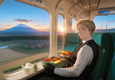 IllusP0s, PonyScores7, source_anime, ah1, IllustriousQual, interesting, exciting, spectacular, wonderful, amazing quality, absolutely eye-catching,
BREAK <lora:xl_more_art-full_v1:0.2>, <lora:aesthetic_anime_v1s:0.2>, <lora:EpicF4nta5yXL:0.2>, <lora:detailxl:0.2>, detailxl, <lora:Fant5yP0ny:0.2>, amazing quality, best aesthetic, absurdres, illustration, Volumetric_Lighting, ultra-detailed, very aesthetic, intricate details, best_quality, lazympos, <lora:Add_Details_v1.2:0.2>, <lora:quality_modifiers_masterpieces_v1:0.2>, <lora:ZootPonyAnime_V1_r2:0.2>, <lora:Bestifacator2:0.2>, anime style,
BREAK ((sits on a low table, leaning back with a playful expression, surrounded by soft lighting)),
BREAK Stable_Yogis_PDXL_Positives, <lora:Complicated fantasy portrait - XL Pony V2.0:0.2>, <lora:HDA_Detailer:0.3>, ((back view)),
BREAK (((<lora:Caesar_Roses_And_Champagne_:1>, Caesar, 1boy, toned, athletic, fit))), <lora:shinyskin2:0.2>, glistening skin, <lora:perfection style:0.2>, perfection style, perfection,
BREAK ((formal, necktie, white shirt, suit, black gloves, vest, black necktie)),
BREAK ((parted hair, side-parted hair, right swept hair, side-swept hair, (short hair:1.7), blonde)), <lora:hairdetailpxl:0.2>, hairdetailpxl,
BREAK ((angular face, sharp_featured face, handsome, charming, alluring)), blue eyes, expressive eyes, <lora:perfect-eyes:0.4>, perfecteyes, EyesHD, <lora:DetailedEyes_xl_bdsqlsz_V1:0.2>, <lora:Eyes_Lora_Pony_Perfect_eyes:0.2>, <lora:focusoneyes:0.2>, <lora:cinematic eye color style illustrious v1:0.2>, <lora:Eyes_High_Definition:0.2>, EyesHD,
BREAK ((bewildered expression, Confused expression, furrowed brows, tilted head)), <lora:Expressive_H:0.2>, Expressiveh, <lora:Emotional_Anime_Expressions_PonyXL_Concept:0.2>, emotional, <lora:Best_Facial_Expression_LoRA_PONY:0.2>, looking at viewer, <lora:Detailed expressive EXEV style -XL Pony V1.0:0.2>, FaceDetail,
BREAK (((<lora:ekiben:0.6>, ekiben, shinkansen, inside shinkansen, seat, table, window, train interior, scenery, outdoors, city, cityscape, building, house, reflection, day, sky, cloud, mountain, blue sky, landscape, grass, field, mountainous horizon, tree, river, train station, ground vehicle, forest, road, rice field, flooded rice field, sunset, evening, nature, sign, power lines, utility pole, car, street, town, mount fuji, factory, chimney, food, packages, box, bowl, plate, bento, lunch box lids, chopsticks, rice, vegetable, carrot, spring onion, beans, tamagoyaki, tempura, meat, sukiyaki, yakiniku, tonkatsu, pork cutlet, seaweed, seafood, crab, scallops, clams, shellfish, salmon roe, salmon, shrimp, conger eel, sea urchin, fruit, ocha, plastic teapot, beer, can))), <lora:Background Detailer - SDXL:0.2>, 4k, 8k, Ultra HD, Masterpiece, Best quality, Detailed background, <lora:Add_more_details_V2_XLpony:0.2> full_details, <lora:background-type1:0.2>, <lora:AddMicroDetails_Illustrious:0.2>, addmicrodetails, SmoothNoob_Quality,
