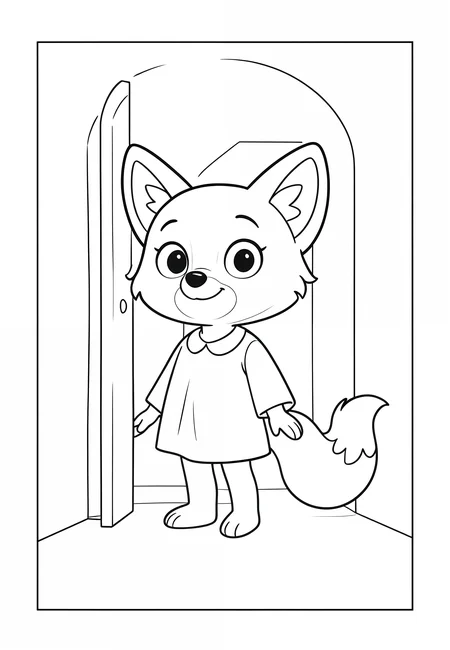 fox c0l09ing in coloring book style, black and white line art, thick clean outlines, no shading, simple cartoon design for kids