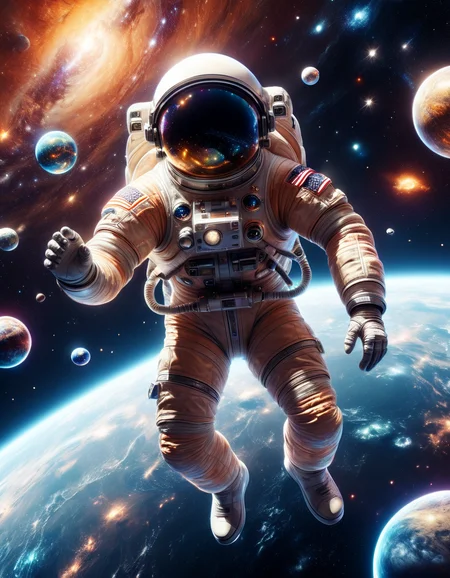 a surreal scene of a astronaut floating in space, with planets and stars also in ral-czmcrnbw, dynamic, cinematic, masterpiece, intricate, ral-czmcrnbw aesthetic, ral-czmcrnbw <lora:ral-czmcrnbw-sdxl:1>