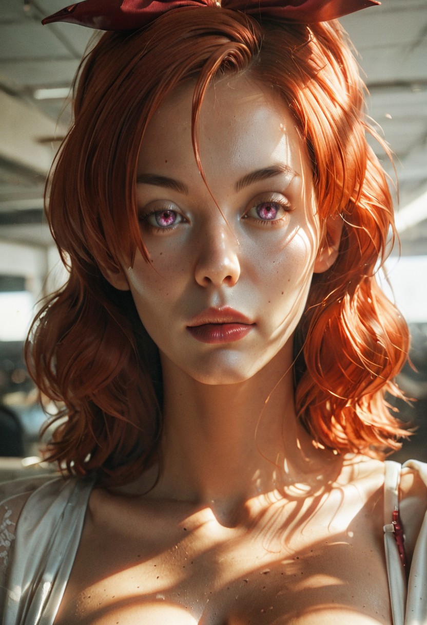 CyberRealisticPony_POSV1, score_9, score_8_up, score_7_up.  1girl, (milf:1), Bamirade, purple eyes, red hair,  hair bow, big breasts,
(detailed skin, perfect quality, hyper quality, perfect lighting, ultra realistic reflections, hyper realistic, ultra realism, 8k, masterpiece)