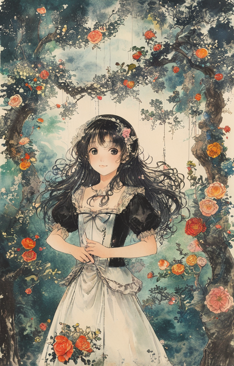 masterpiece,best quality,<lora:tbh162-sdxl:0.9>,illustration,style of Kawanabe Kyosai, portrait of idolmaster cinderella girls,