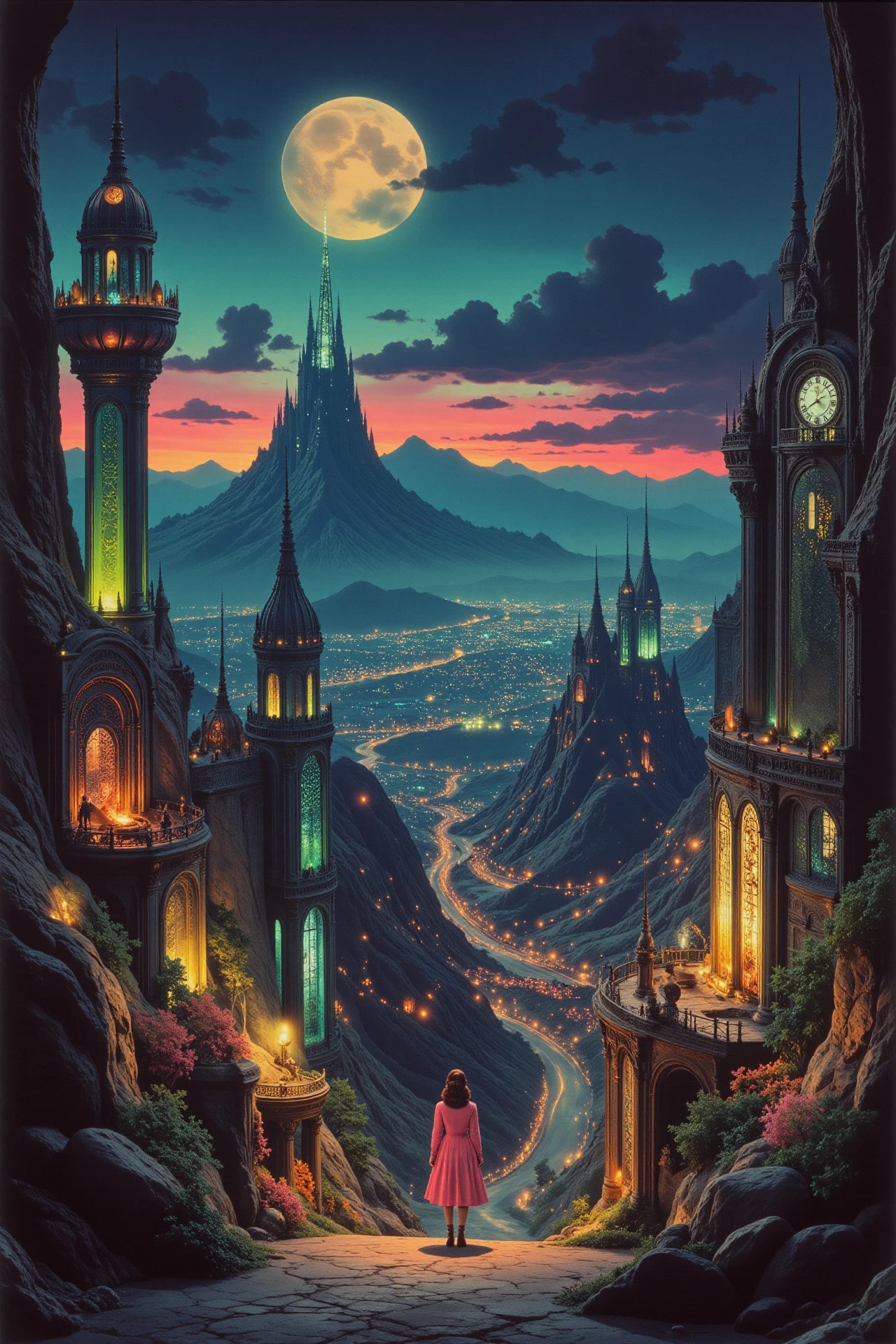 cyberpunk city beautiful  landscape, dusk, woman, very intricate, very detailed, sharp, bright, colorful, <lora:Hand v2:0.5> <lora:Anti-Blur:1><lora:Insane Detail Slider:0.25>  <lora:flux.1_lora_flyway_Epic-detail_v2:0.3> <lora:fluxenhancer:0.25> <lora:30sTechnicolorMovieV2:1> ArsMovieStill, movie still from a 1930s technicolor movie