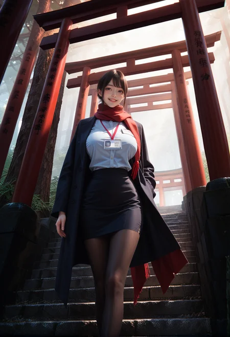 ,ruanyi0942,multiple torii,outdoors,stone stairs,tree,
,ruanyi0904,black skirt,blue shirt,coat,red scarf,red lanyard,ID card,black pantyhose,<lora:0942 torii_v1_pony:1>,<lora:0904 Douki Chan clothing_v1_pony:0.7>, score_9, score_8_up, score_7_up, score_6_up, score_9, score_8_up, score_7_up, score_6_up source_anime, blush, 1girl, seduce smile, perfect body , natural huge breasts