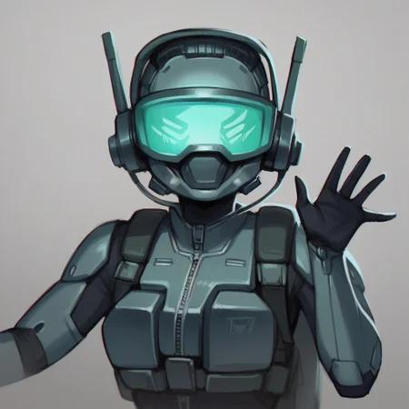 score_9, score_8_up, score_7_up, score_6_up, 1girl, on an airfield, futuristic astronaut, bulky body armor, hkstyle, full power armor, CHONK, large backpack, (open visor:1.4), (visible face:1.4), waving, neon green accessories, professional illustration, extreme detail, angular brush, iridescent, HRMN