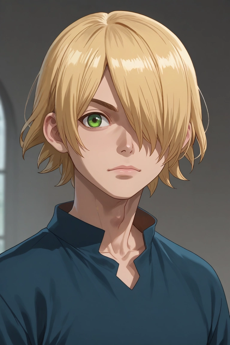 score_9, score_8_up, score_7_up, , rating_safe, , (realistic:0.6), looking at viewer, , 1boy, solo, male focus, <lora:ginrou_dr_stone_pony:0.82>, ginrou_dr_stone, blonde hair, green eyes, short hair, hair over one eye, , , <lora:sdxl_lightning_8step_lora:1>