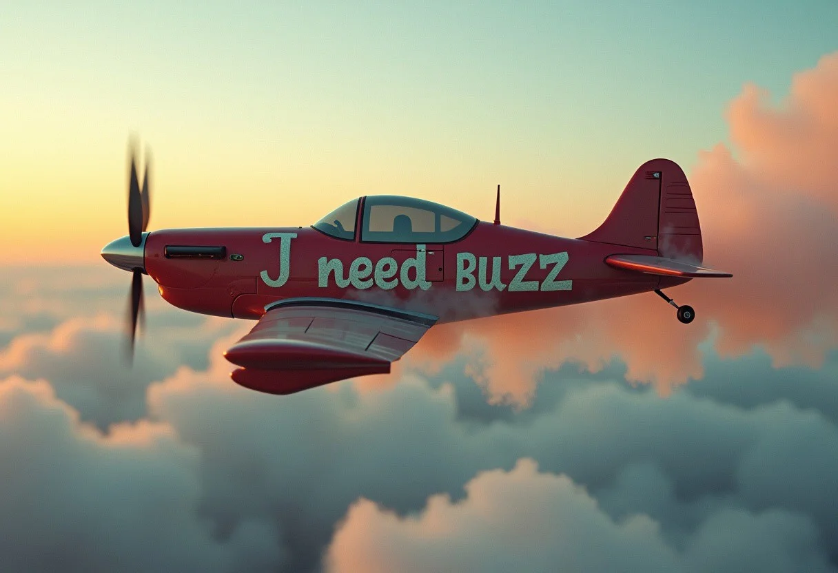 The little plane wrote "I need buzz" in the air with smoke
