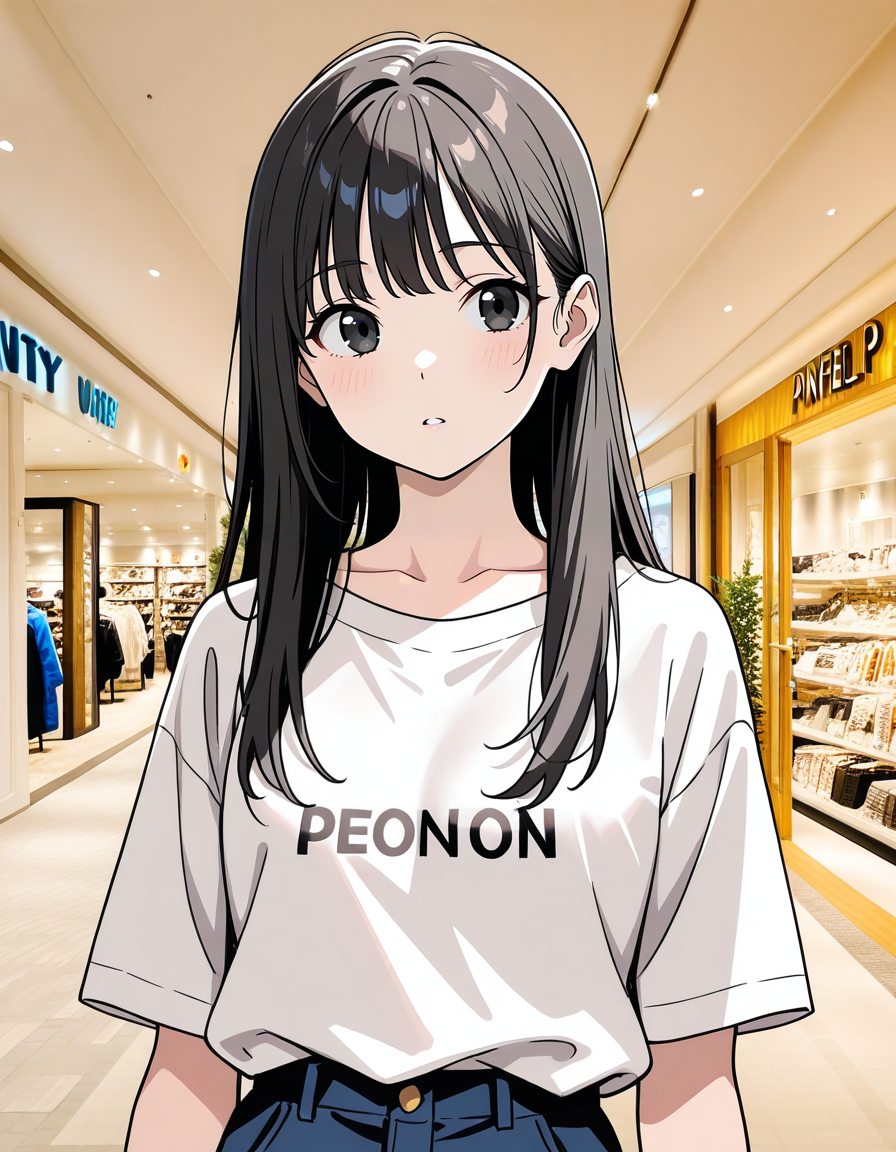 score_7_up, anime BREAK official art, solo, 1girl, one girl, 
Black hair, (chest length hair:1.2), Straight Hair, bangs, one tucked behind ear, black eyes, feature large highlight, feature double highlights, shaped eyeblow, 
<lora:Shopping_Mall-000006:1>, Shopping Mall, photo background, real world location, 
scenery, shop, window, building, door, sign, plant, english text, shelf, corridor, indoors, 
(masterpiece:1.3), best quality, high resolution, unity 8k wallpaper, extremely detailed CG, 8K, (watercolor \(medium\), muted color, sketch:1.1), perfect anatomy, highly finished, masterpiece, best quality, high quality, amazing quality, great quality, very aesthetic, ultra detailed, highres, absurdres, highly detailed, highly detailed background,