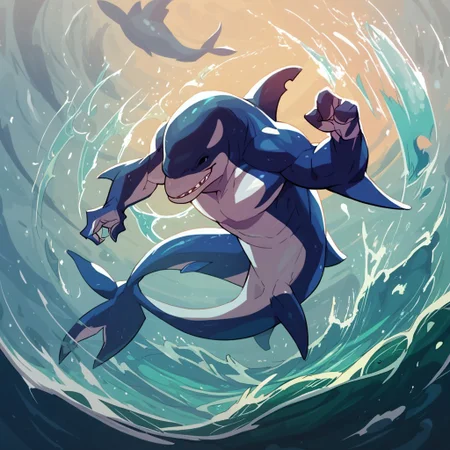 score_9, score_8_up, score_7_up, score_6_up,humanoid cetacean monster pose,dynamic composition, sea cetacean monster under water