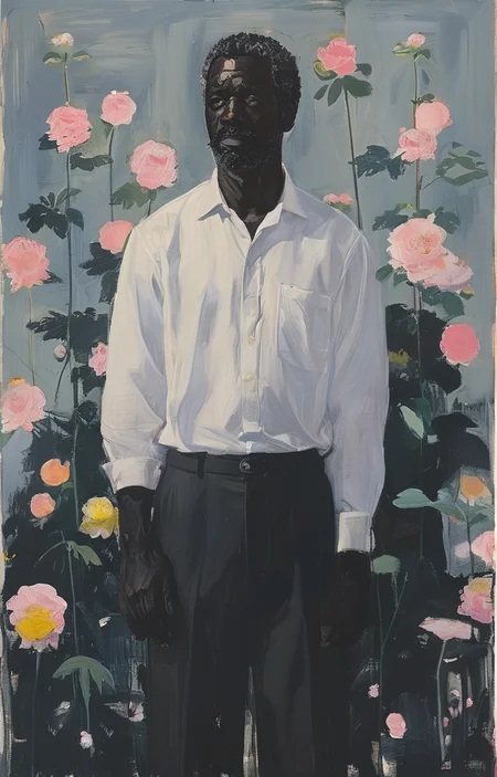 masterpiece,best quality,<lora:tbh268-sdxl:0.9>,illustration,style of Kerry James Marshall portrait of noble man