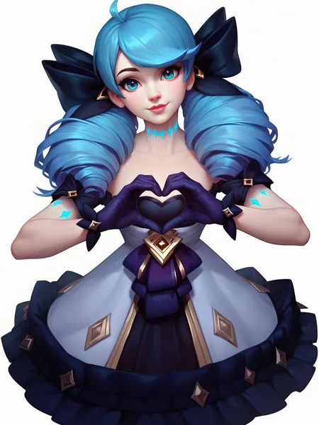 score_9, score_8_up, score_7_up, score_6_up, score_5_up, score_4_up,
1girl, gwen <lora:gwen_(lol)-PD-1.0:1>,
simple background, white background,
dress, cute pose, looking at viewer, heart hands, cowboy shot,