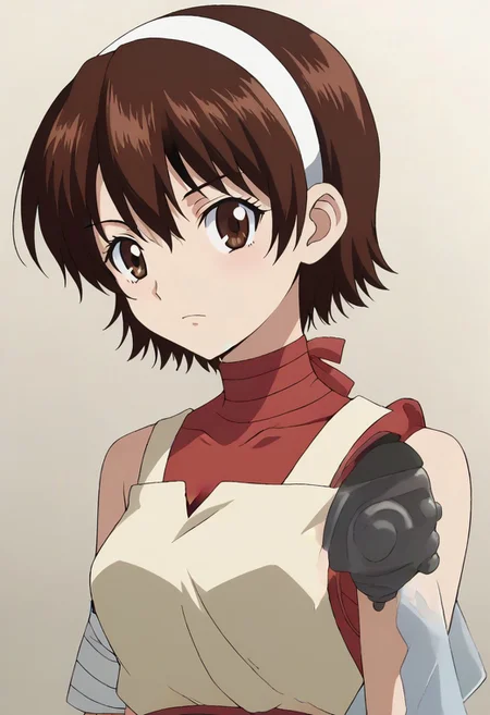 <lora:SlimesYuzuriha:1>, slimes_yuzuriha, woman, solo,short hair,brown hair,brown eyes,