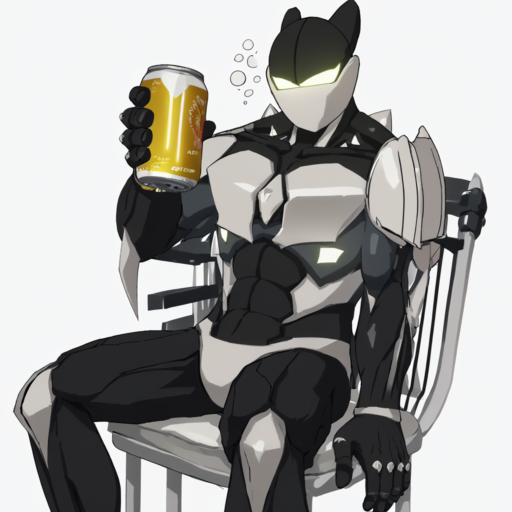 score_9, score_8_up, score_7_up
BREAK
source_anime, BC-1 robot, <lora:BC1-000004:1>, sitting on a large white plastic chair, legs out in front, sitting idly, childlike, sitting playfully, holding up a can of beer in 1 hand, stoned, drunk,  <lora:Anime_Screencap:1>, screencap, blank simple background, white background