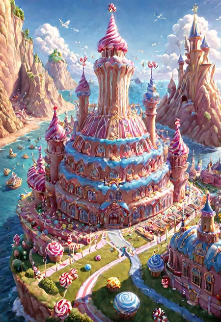 castle, matchcraft floating island, towers, sky, sea, fly, cloud,castle, matchcraft floating island, Candy, Land, Candy Land