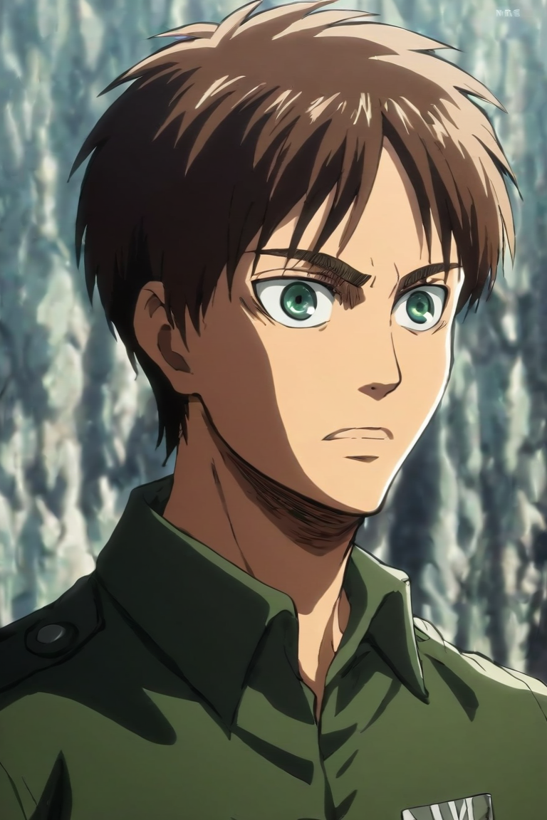score_9, score_8_up, score_7_up, score_6_up, score_5_up, score_4_up, BREAK source_anime, 1boy, solo, male focus, , <lora:Eren_Yeager_PonyXL:0.94>, eren_yeager, brown hair, green eyes, polo shirt, , science fiction time travel, <lora:sdxl_lightning_8step_lora:1>